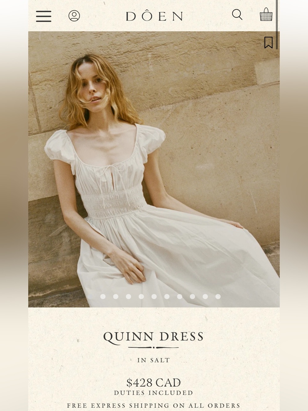 Doen Quinn Dress in Salt - White Women's Dress